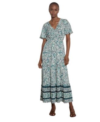 Women's Paisley-Print Maxi Angel-Sleeve Dress