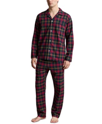 Men's Plaid Camp Collar Flannel Long-Sleeve Shirt and Pants, 2-Piece Set