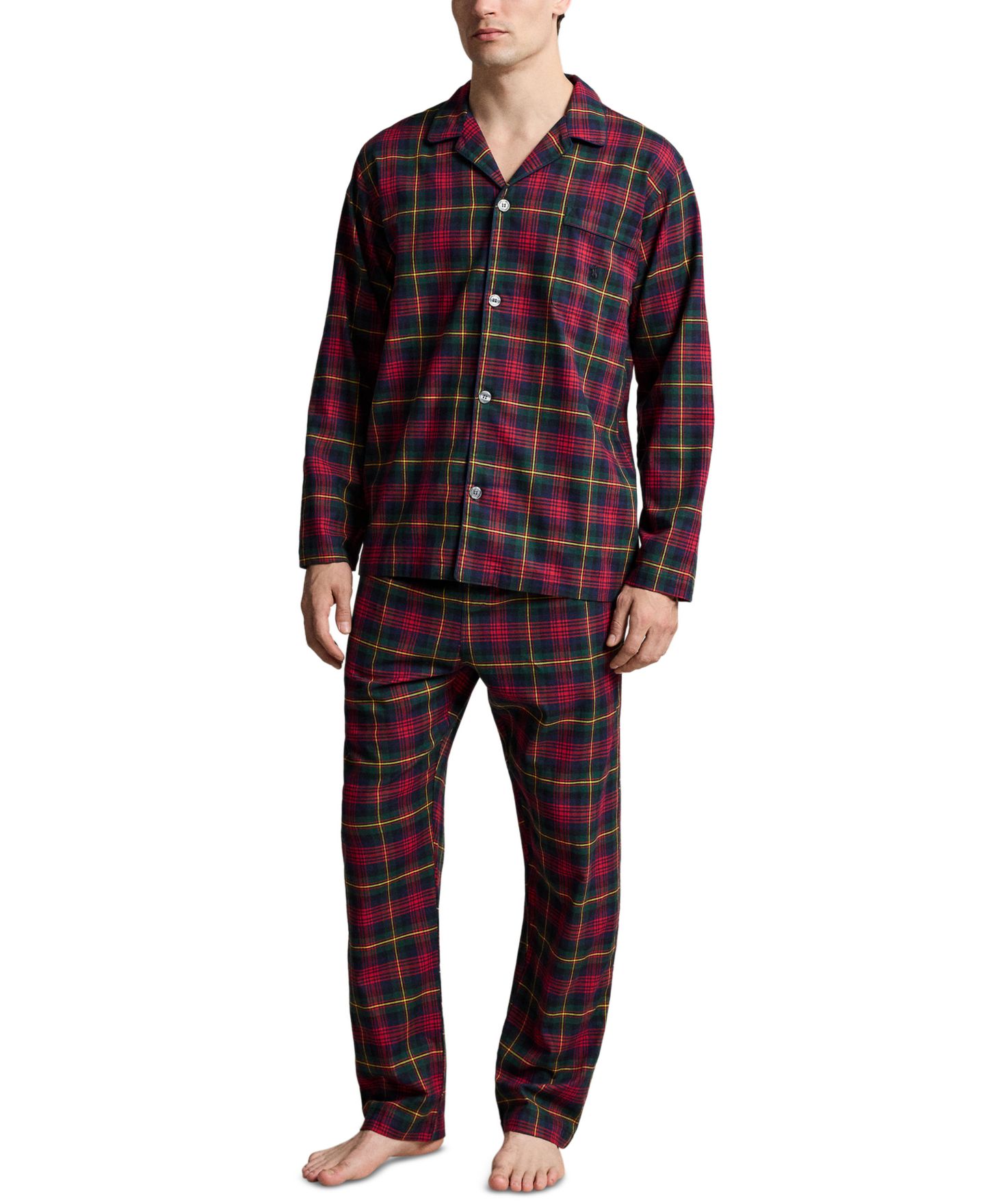 Polo Ralph Lauren Men's Plaid Camp Collar Flannel Long-Sleeve Shirt and Pants, 2-Piece Set, цвет: Клетчатый / Чёрный — фото 1
