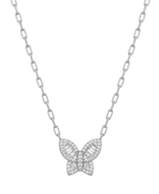 Cubic Zirconia Butterfly Necklace, Gold Plate 16+2" extender