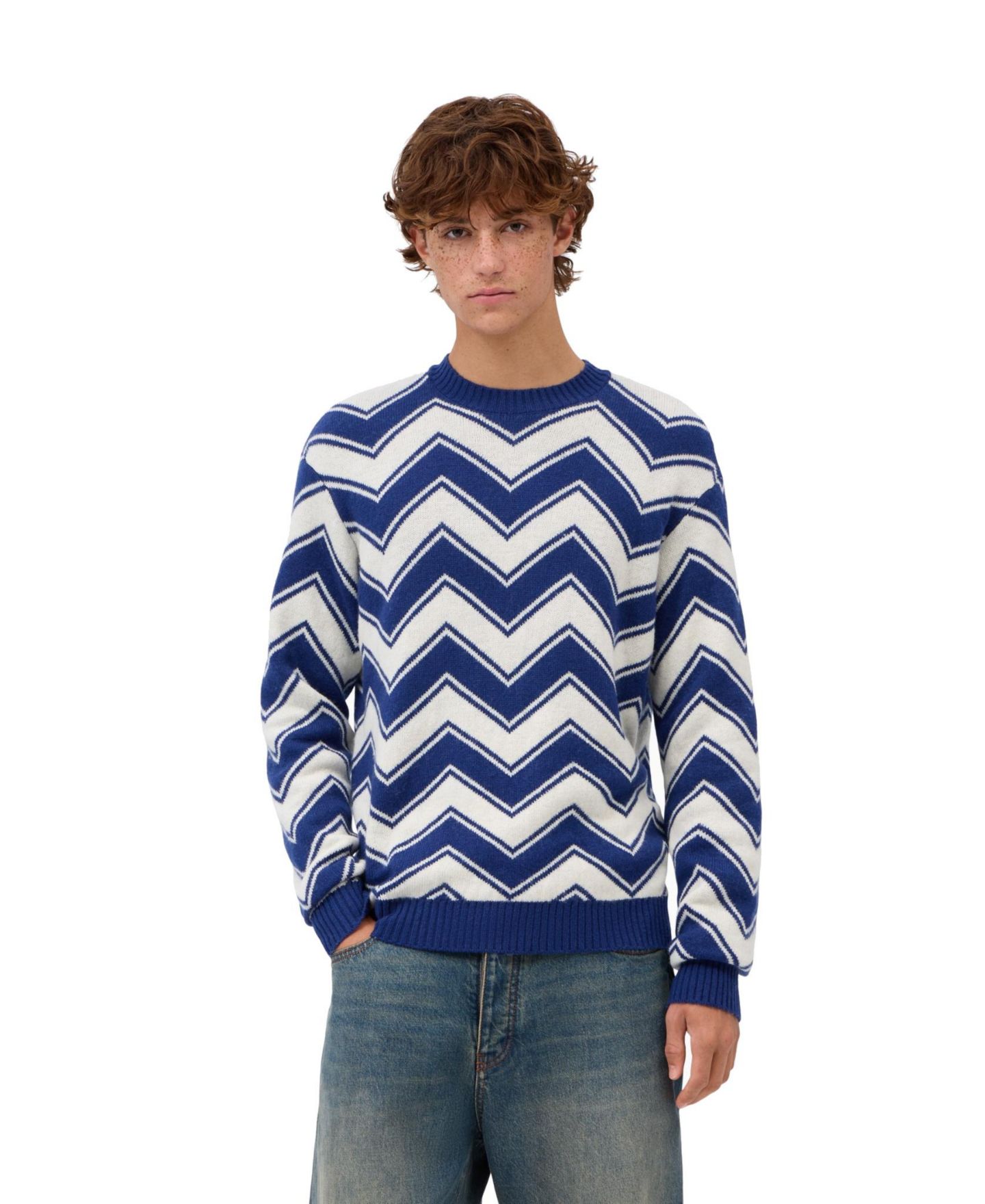 Мужской свитер A|X Armani Exchange Wool-Blend Chevron Crewneck, цвет: Синий молочный — фото 1