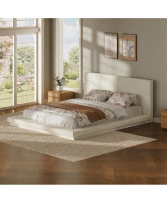  Queen Size Floating Modern Bed Frame with Padded Headboard