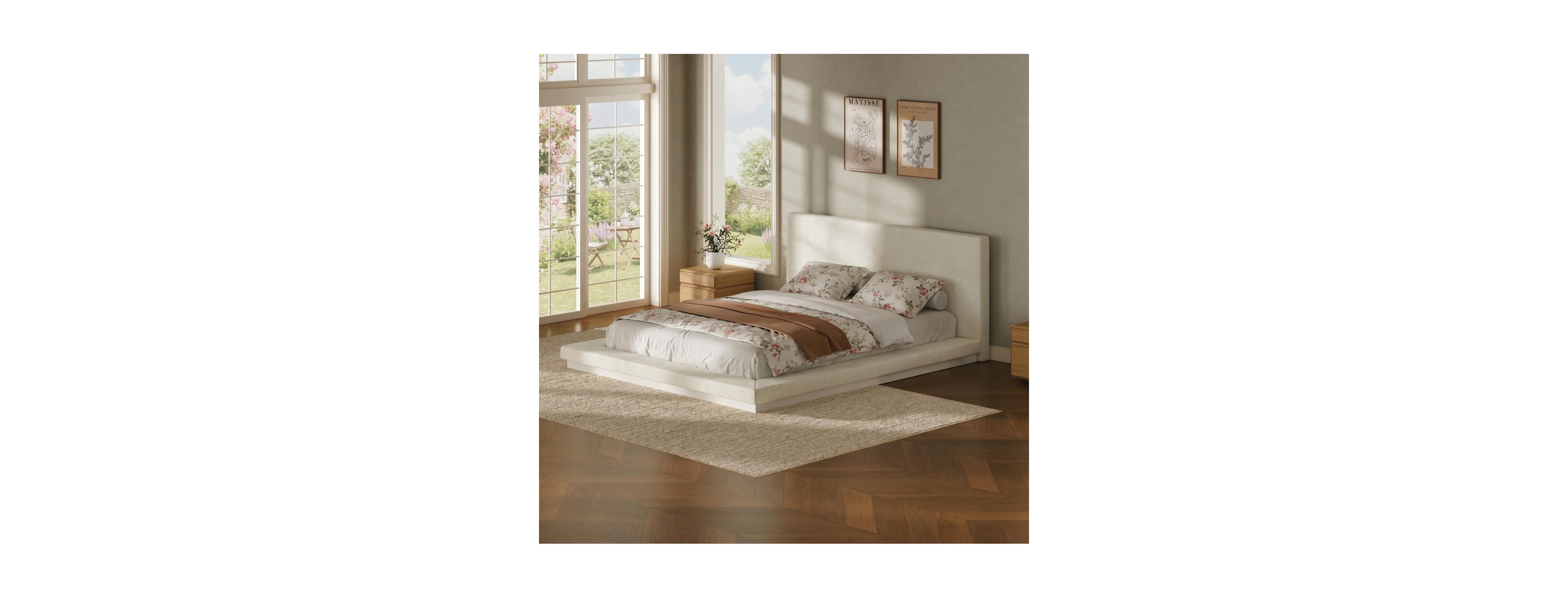Streamdale Furniture Queen Size Floating Modern Bed Frame with Padded Headboard