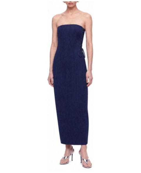 Женское платье NOCTURNE Lace-Up Strapless Midi, цвет: Тёмно-синий