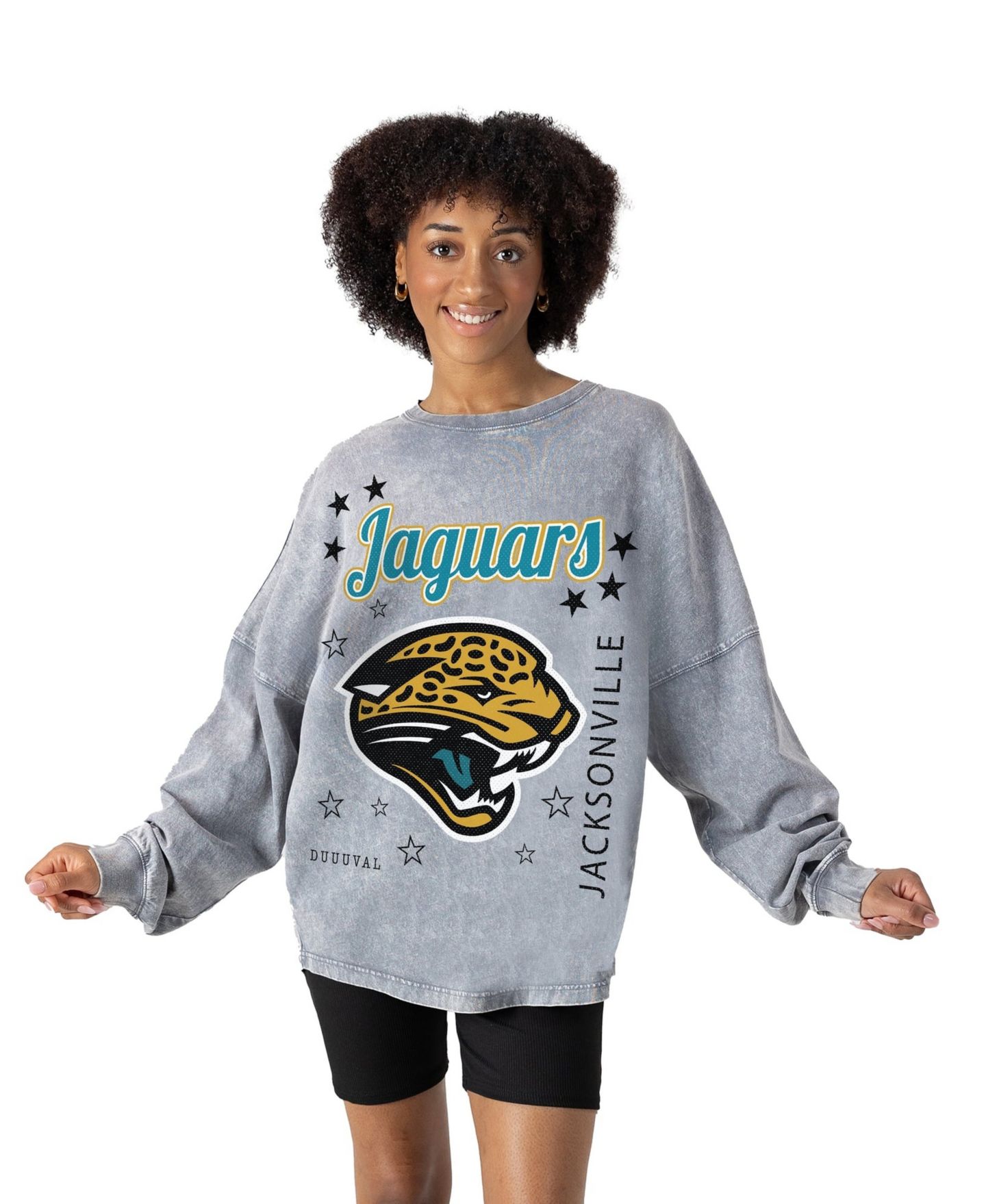 Женская футболка Gameday Couture Gray Jacksonville Jaguars Starbound Oversized Snow Wash Long-Sleeve — фото 1