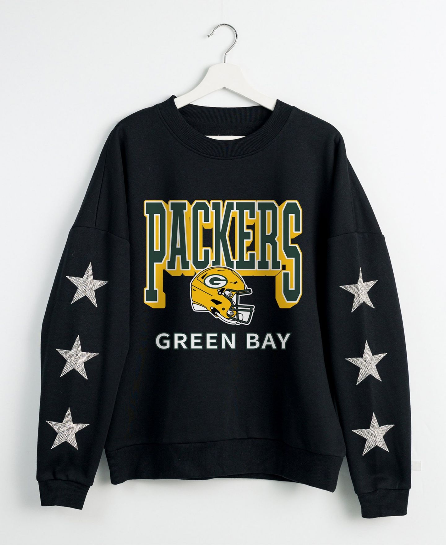 Женская толстовка Gameday Couture Black Green Bay Packers Pure Victory Rhinestud Star-Sleeve Pullover — фото 2