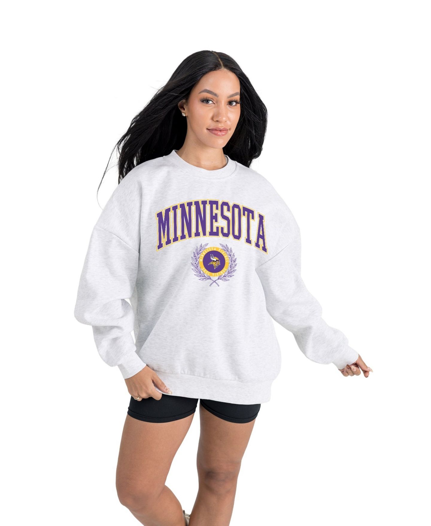 Женская толстовка Gameday Couture Ash Minnesota Vikings Traditional Logo Oversized Premium Fleece Pullover — фото 1