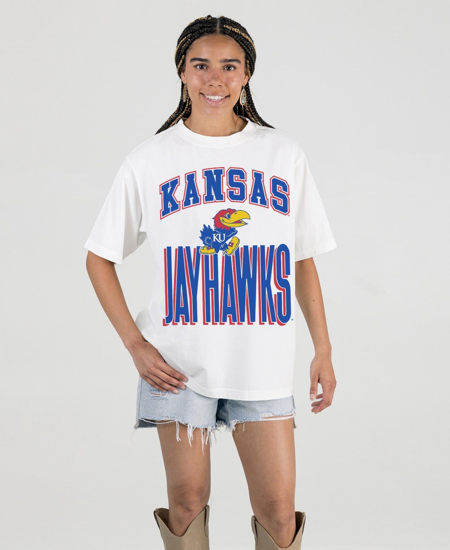 Женская футболка Gameday Couture Cream Kansas Jayhawks Oversized Fierce Focus — фото 1