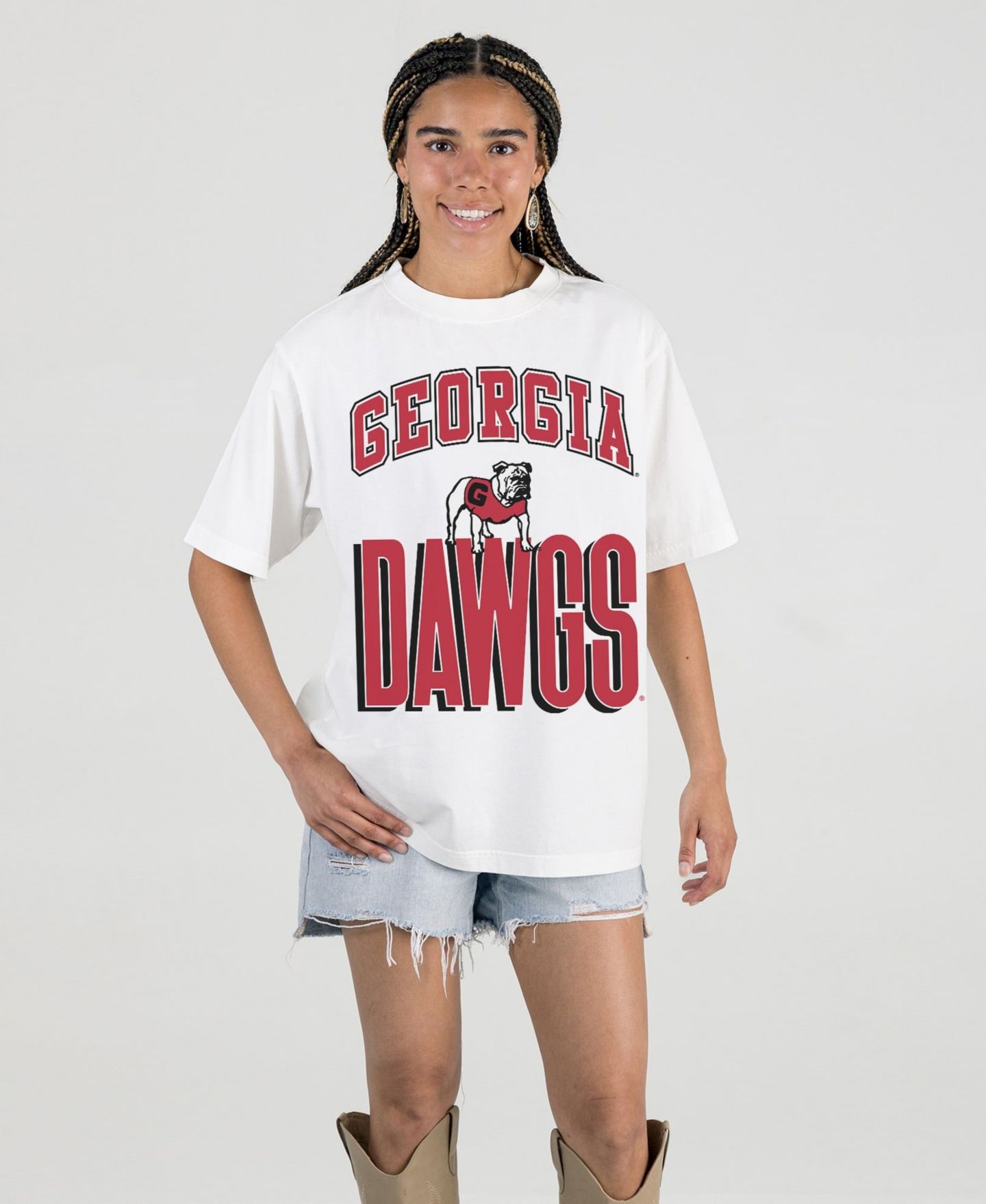 Женская футболка Gameday Couture Cream Georgia Bulldogs Oversized Fierce Focus — фото 1