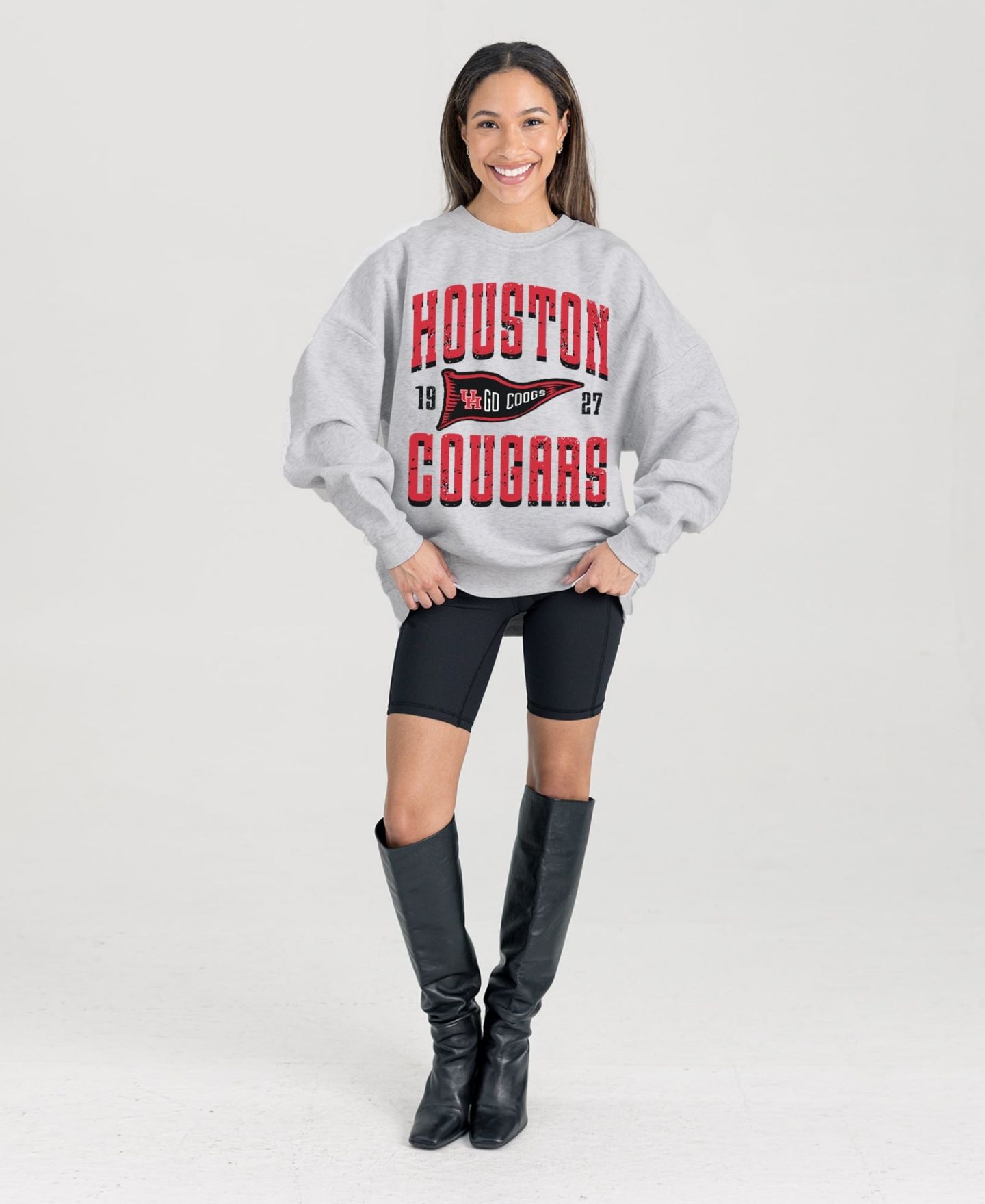 Женская толстовка Gameday Couture Gray Houston Cougars Oversized Pennant Pride Premium Fleece — фото 3