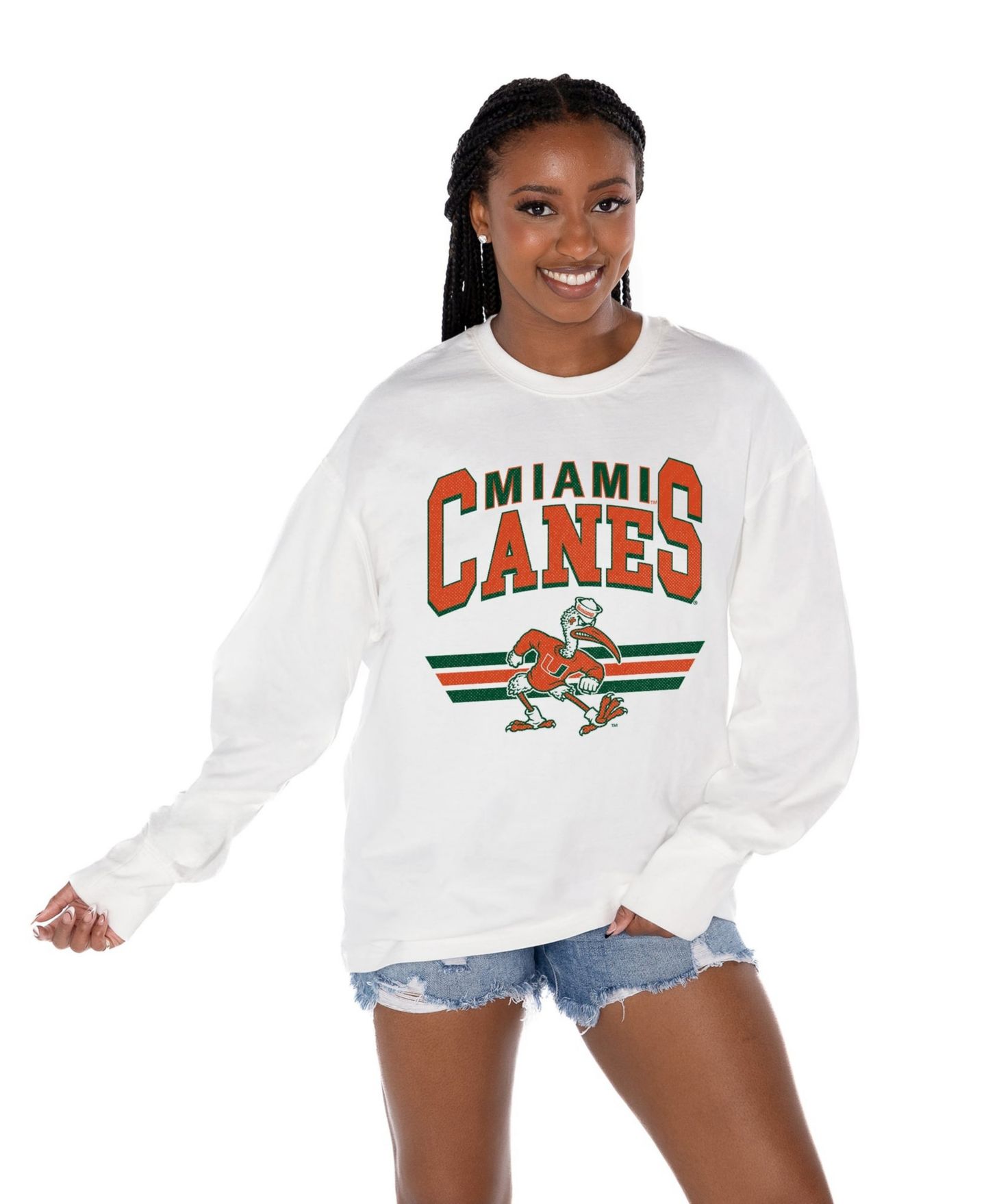 Женская футболка Gameday Couture White Miami Hurricanes Oversized Swift Strike Long-Sleeve — фото 1