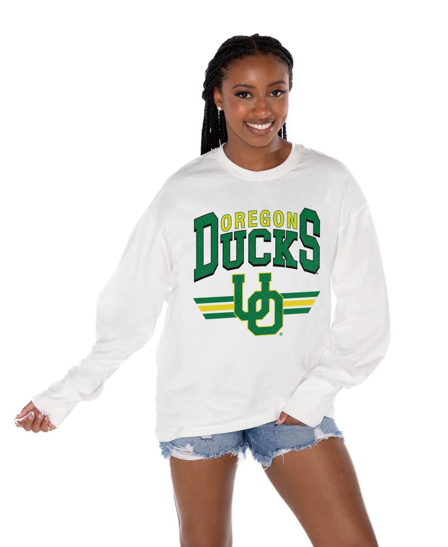 Женская футболка Gameday Couture White Oregon Ducks Oversized Swift Strike Long-Sleeve — фото 1
