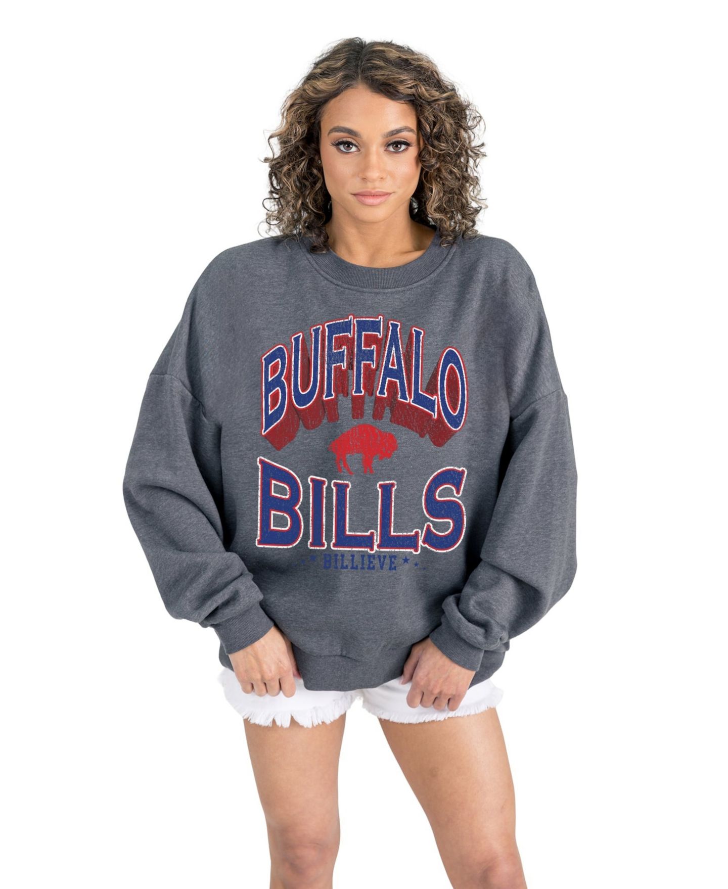 Женская толстовка Gameday Couture Charcoal Buffalo Bills Long Weekends Oversized Premium Fleece Pullover — фото 3