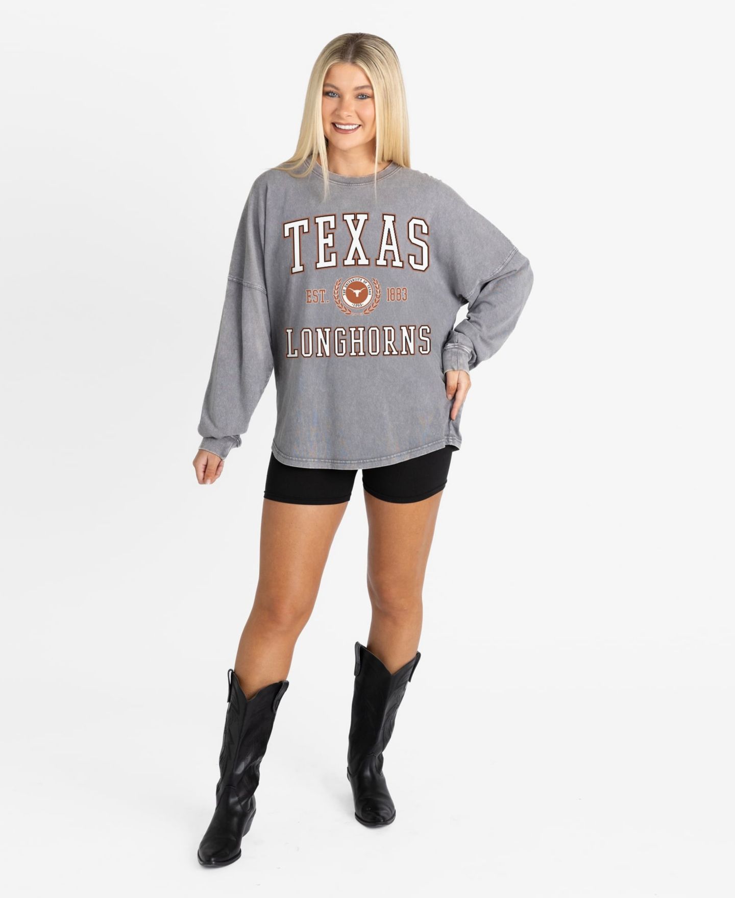 Женская футболка Gameday Couture Gray Texas Longhorns Oversized Final Score Snow Wash Long-Sleeve — фото 3