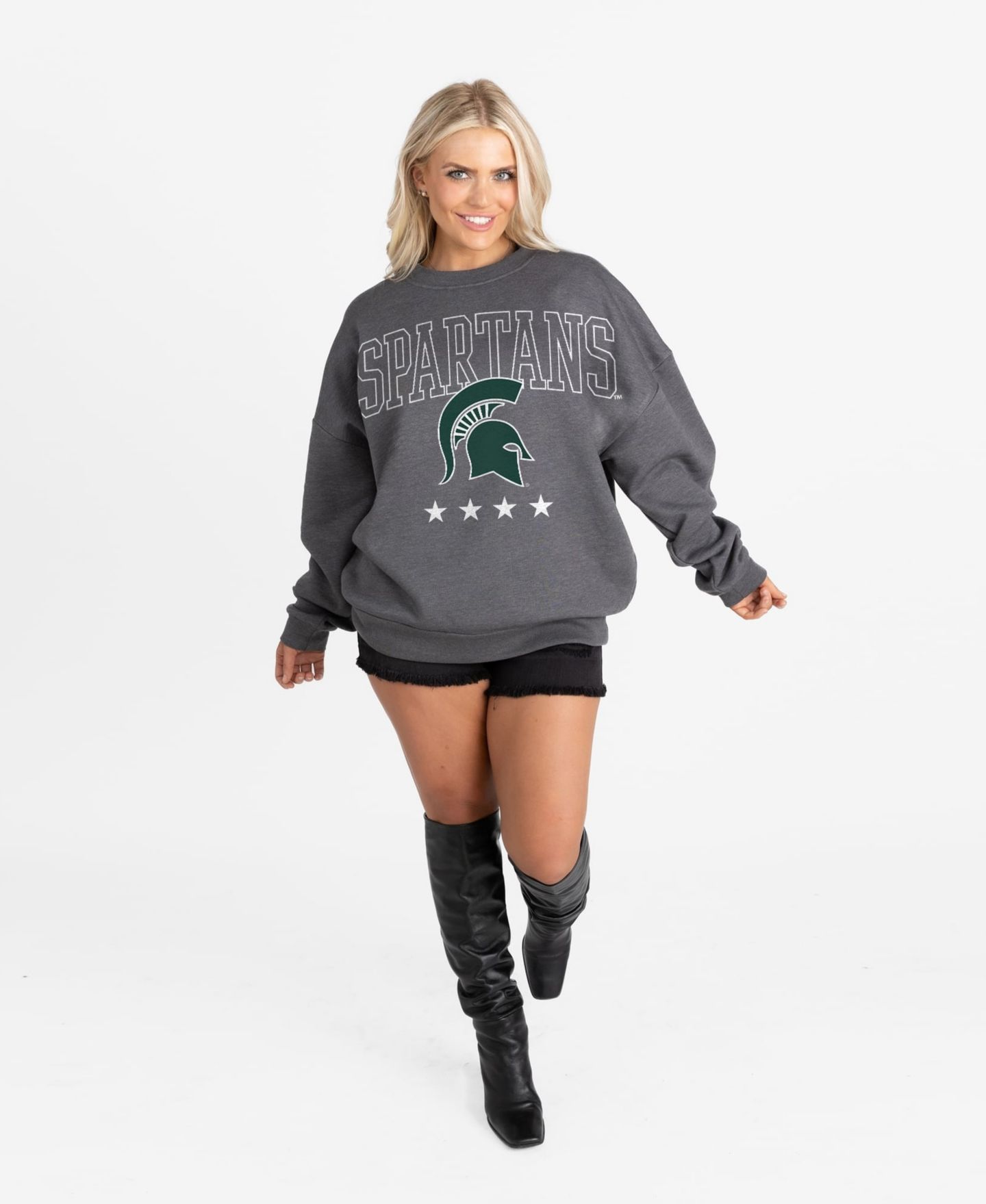 Женская толстовка Gameday Couture Charcoal Michigan State Spartans Oversized Rising Stars Premium Fleece Drop Shoulder — фото 3
