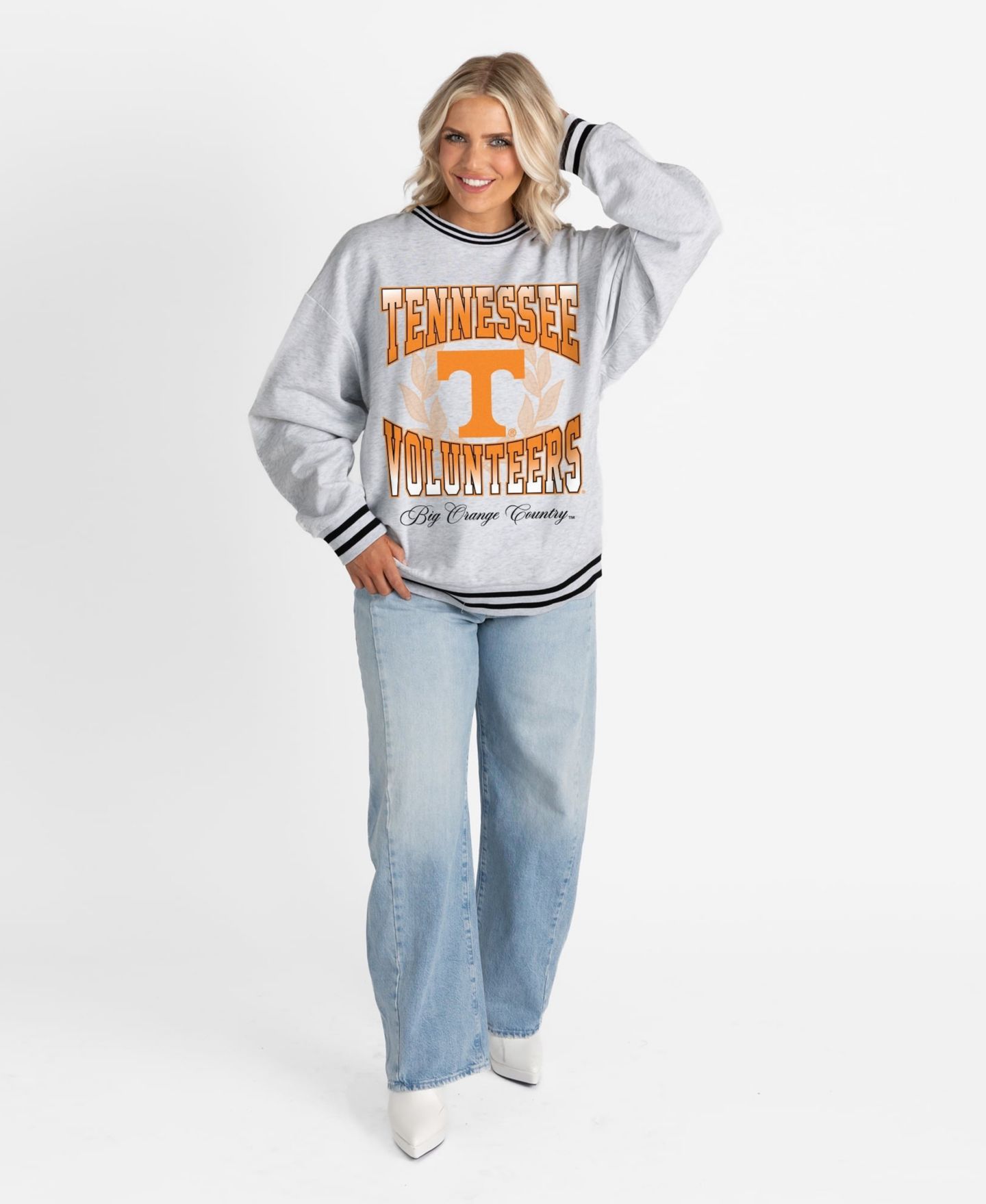 Женская толстовка Gameday Couture Ash Tennessee Volunteers Oversized Fade Route Ringer Stripe — фото 3