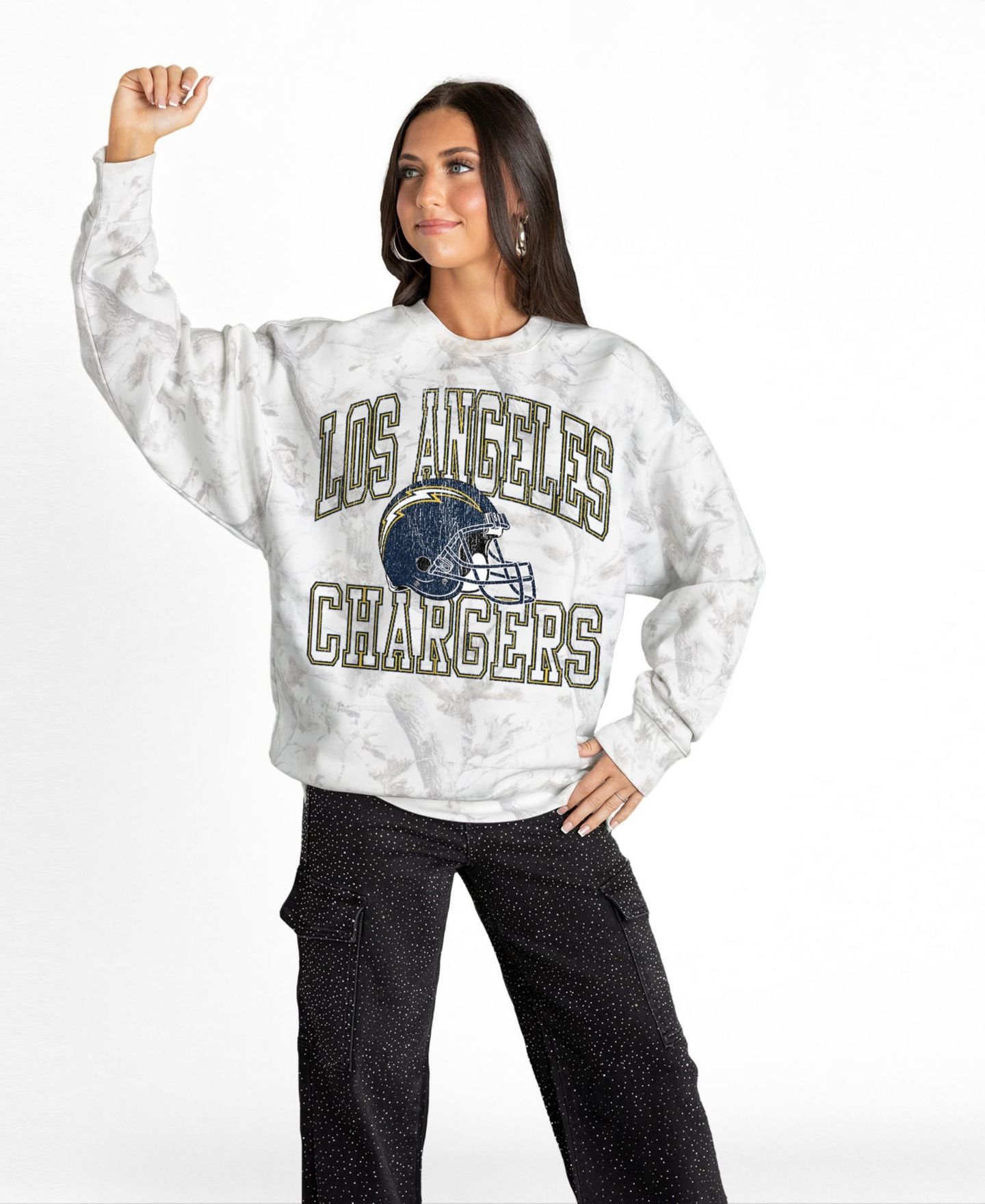 Женская толстовка Gameday Couture Arctic Camo Los Angeles Chargers Whiteout Oversized Premium Fleece — фото 4