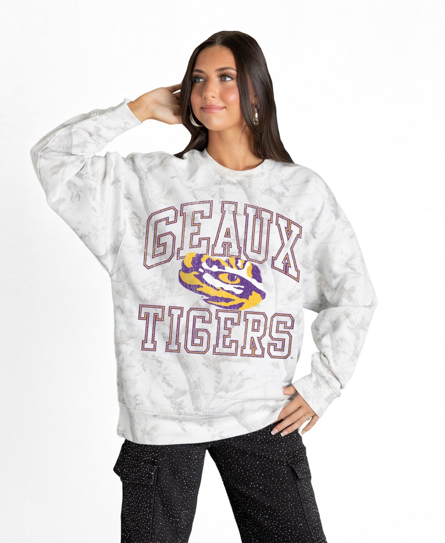 Женская толстовка Gameday Couture Ash LSU Tigers Whiteout Premium Fleece Camo — фото 1