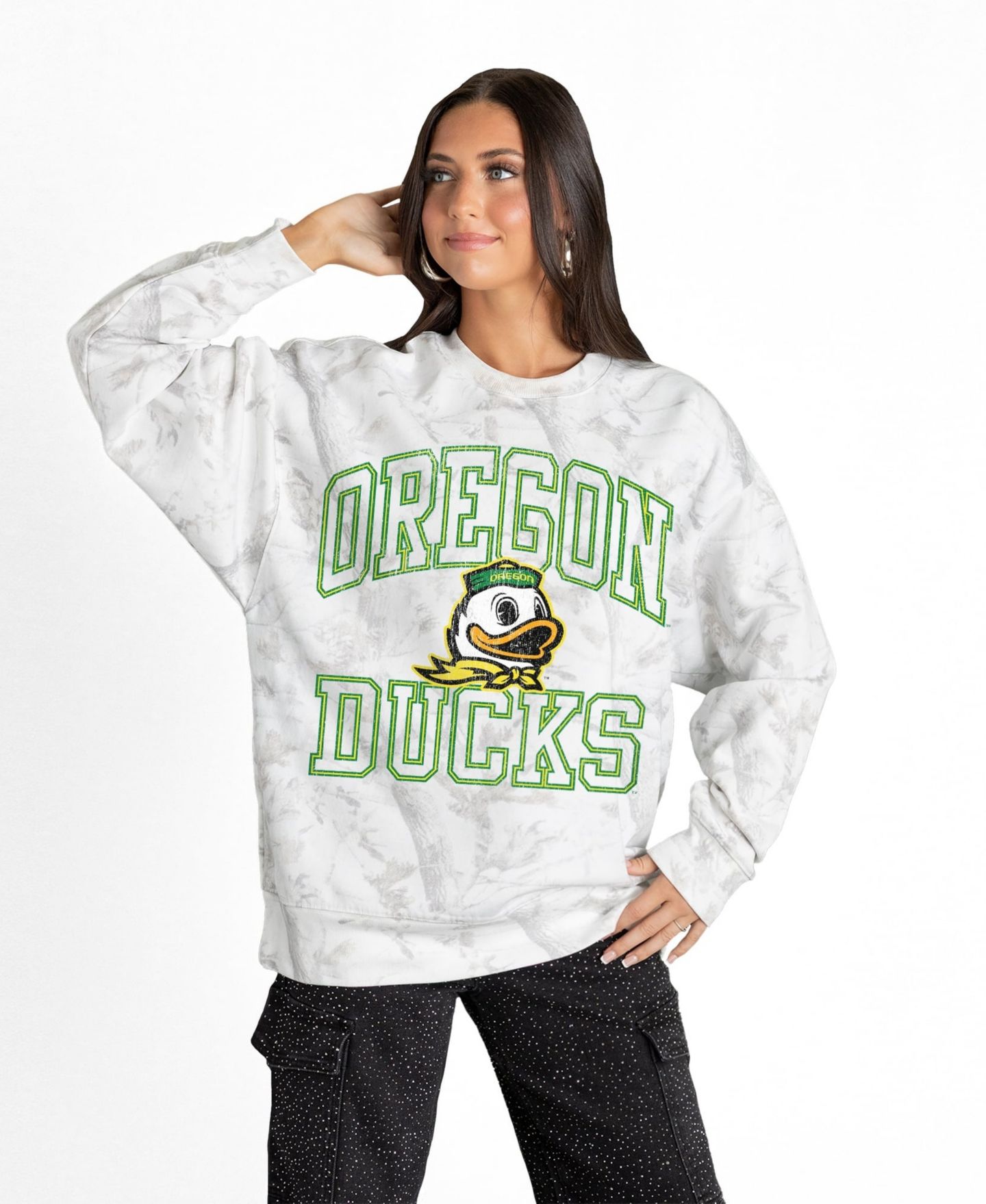 Женская толстовка Gameday Couture Ash Oregon Ducks Whiteout Premium Fleece Camo — фото 1