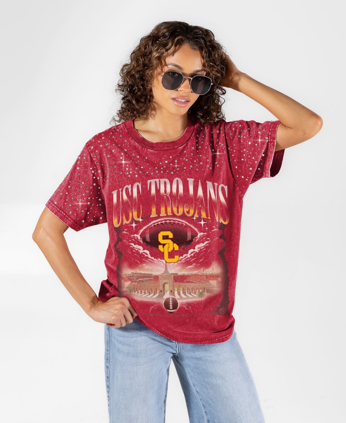 Gameday Couture Women's Cardinal Usc Trojans Sky's the Limit Washed Micro Rhinestone T-Shirt - Cardinal