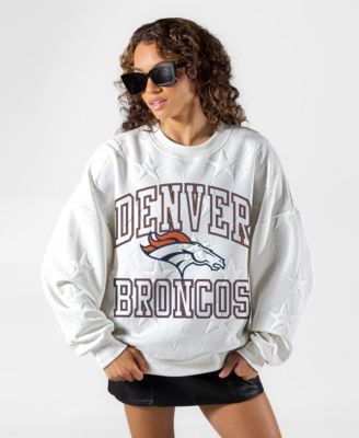 Women's White Denver Broncos Big Play Energy Tonal Star Embossed Sweatshirt