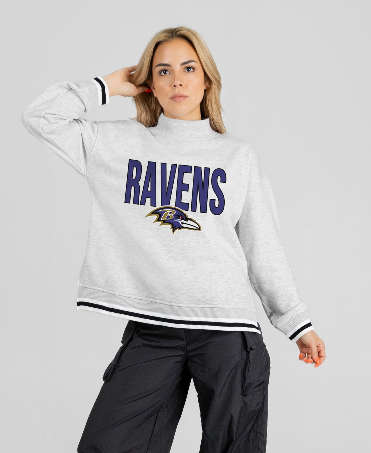Женская толстовка Gameday Couture Ash Baltimore Ravens Rally Point Contrast Stripe Mock Neck — фото 5