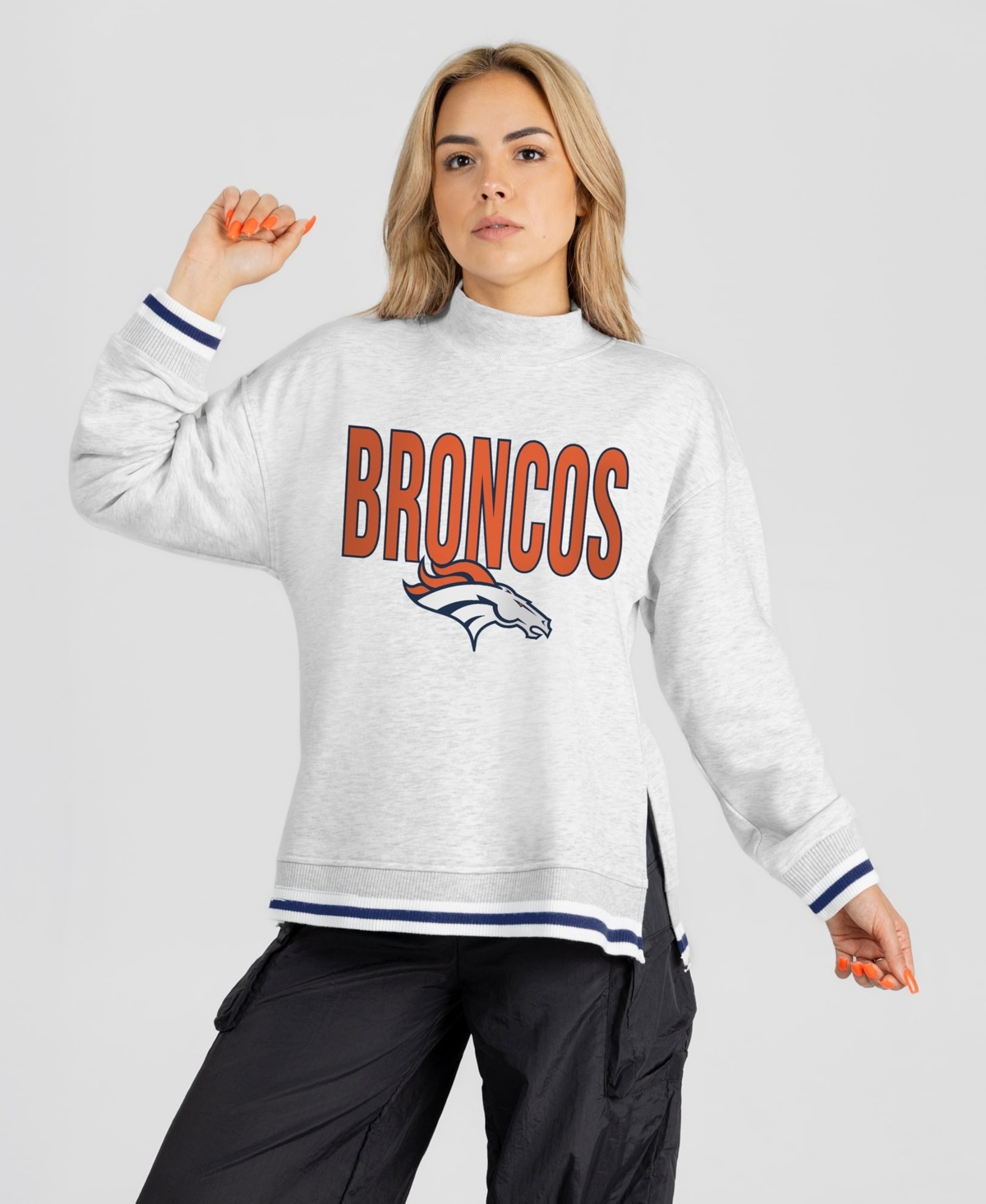 Gameday Couture Women's Ash Denver Broncos Rally Point Contrast Stripe Mock Neck Sweatshirt - Ash