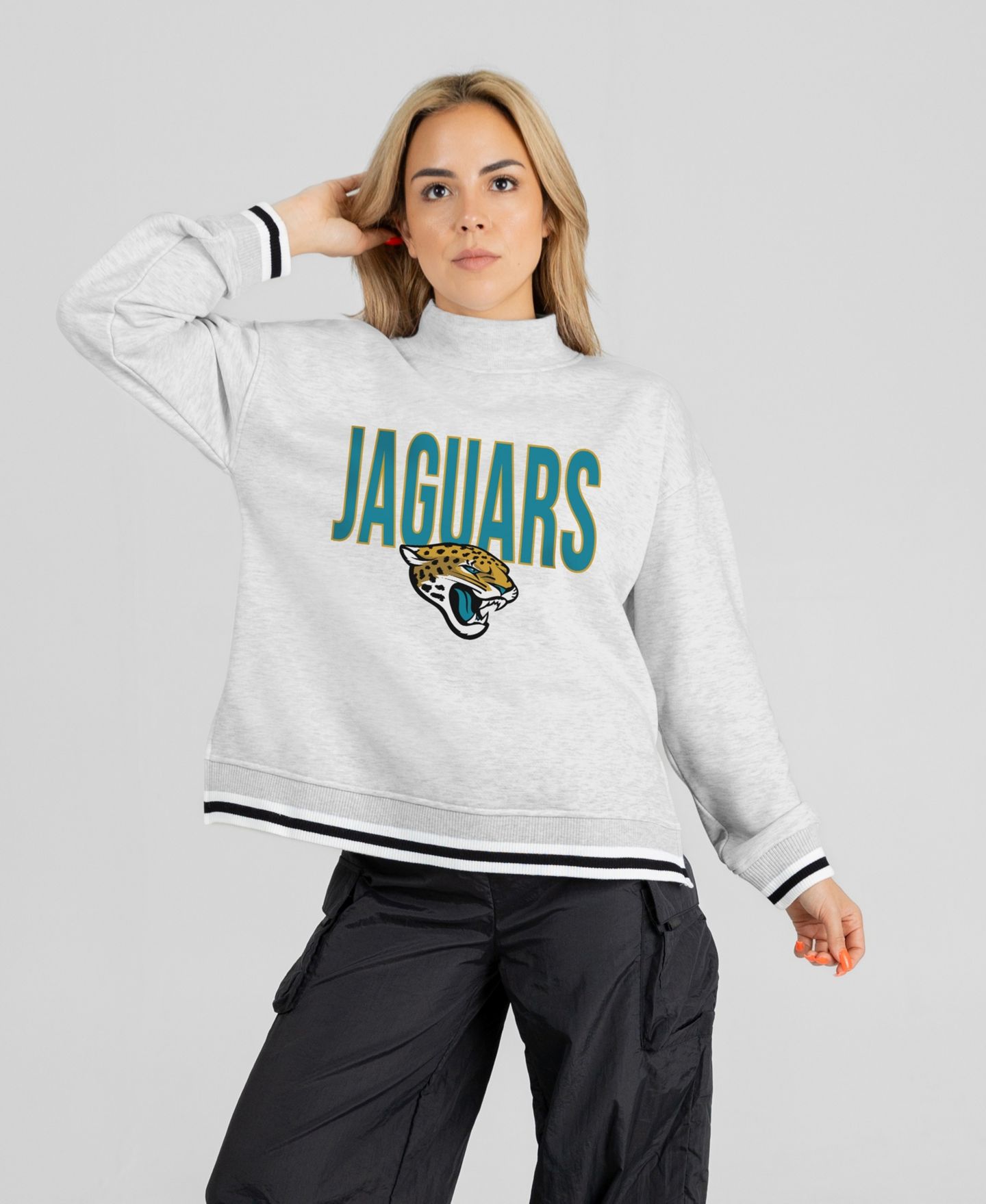 Женская толстовка Gameday Couture Ash Jacksonville Jaguars Rally Point Contrast Stripe Mock Neck — фото 5