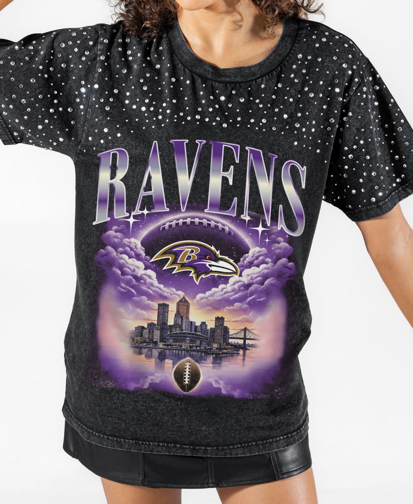 Женская футболка Gameday Couture Black Baltimore Ravens Sky's the Limit Washed Micro Rhinestone — фото 4