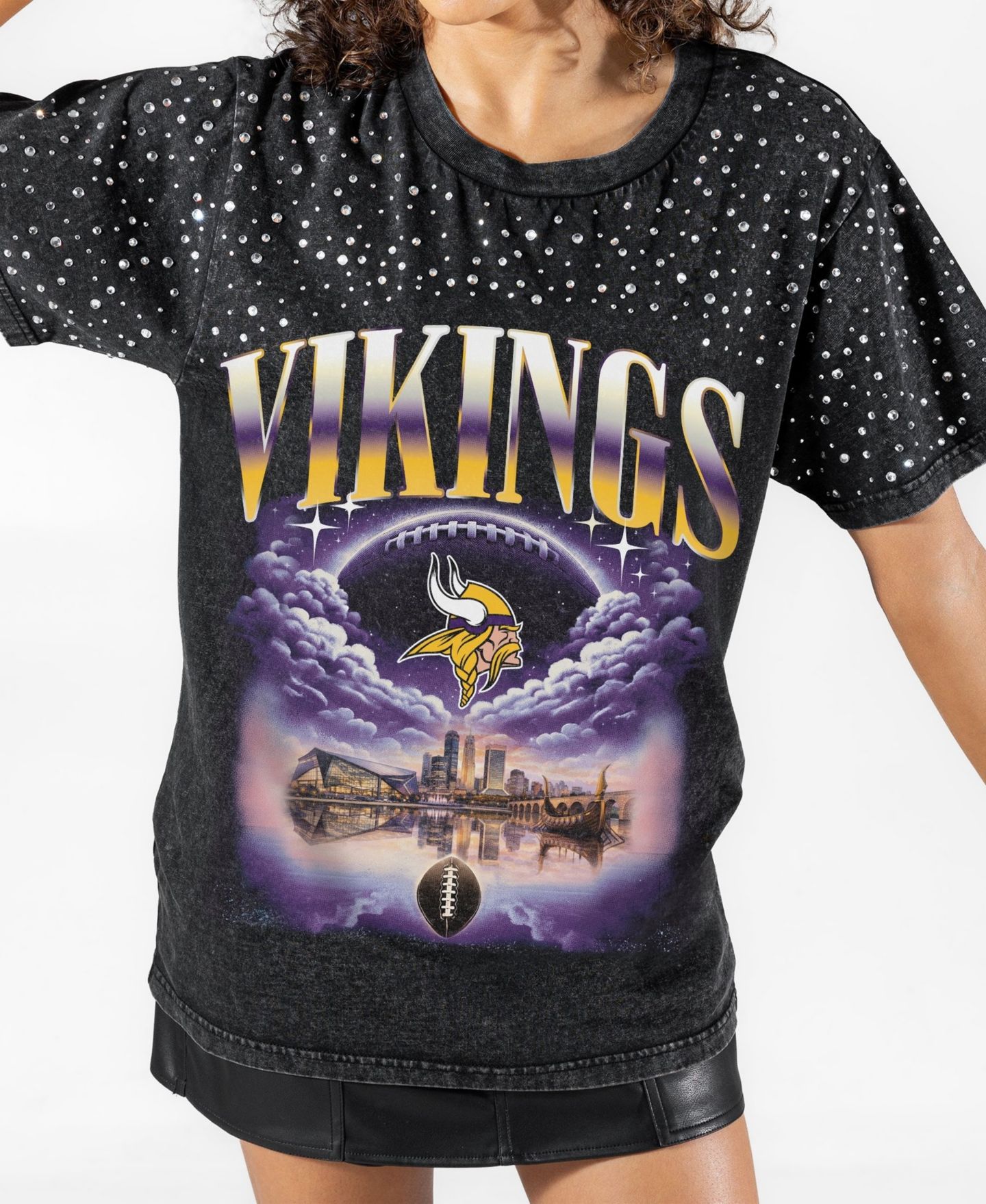 Женская футболка Gameday Couture Black Minnesota Vikings Sky's the Limit Washed Micro Rhinestone — фото 4