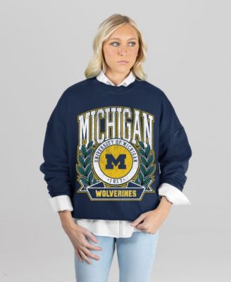 Women's Navy Michigan Wolverines Classic Archives Oversized Premium Fleece Sweatshirt