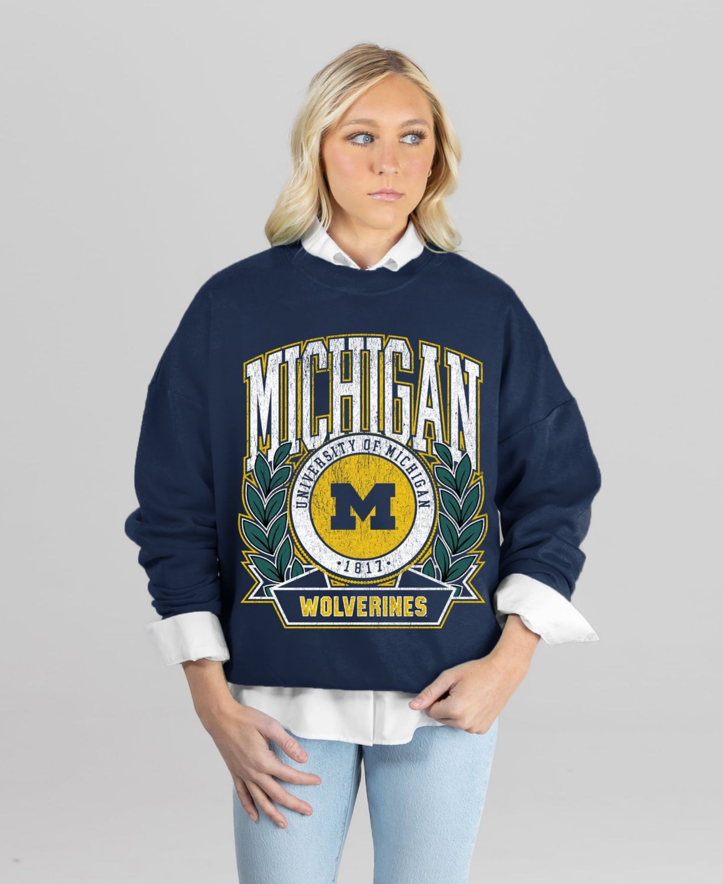 Женская толстовка Gameday Couture Navy Michigan Wolverines Classic Archives Oversized Premium Fleece — фото 1