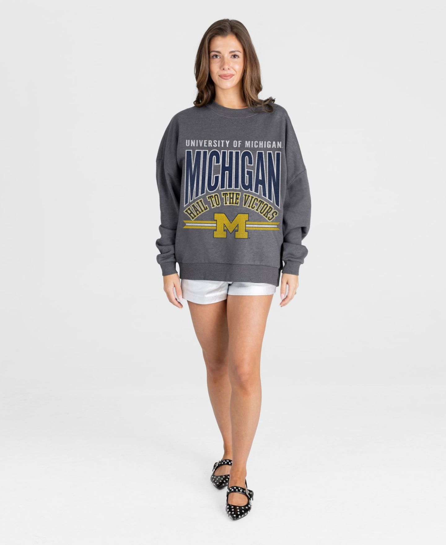 Женская толстовка Gameday Couture Charcoal Michigan Wolverines Kickoff Classic Oversized Premium Drop Shoulder — фото 3