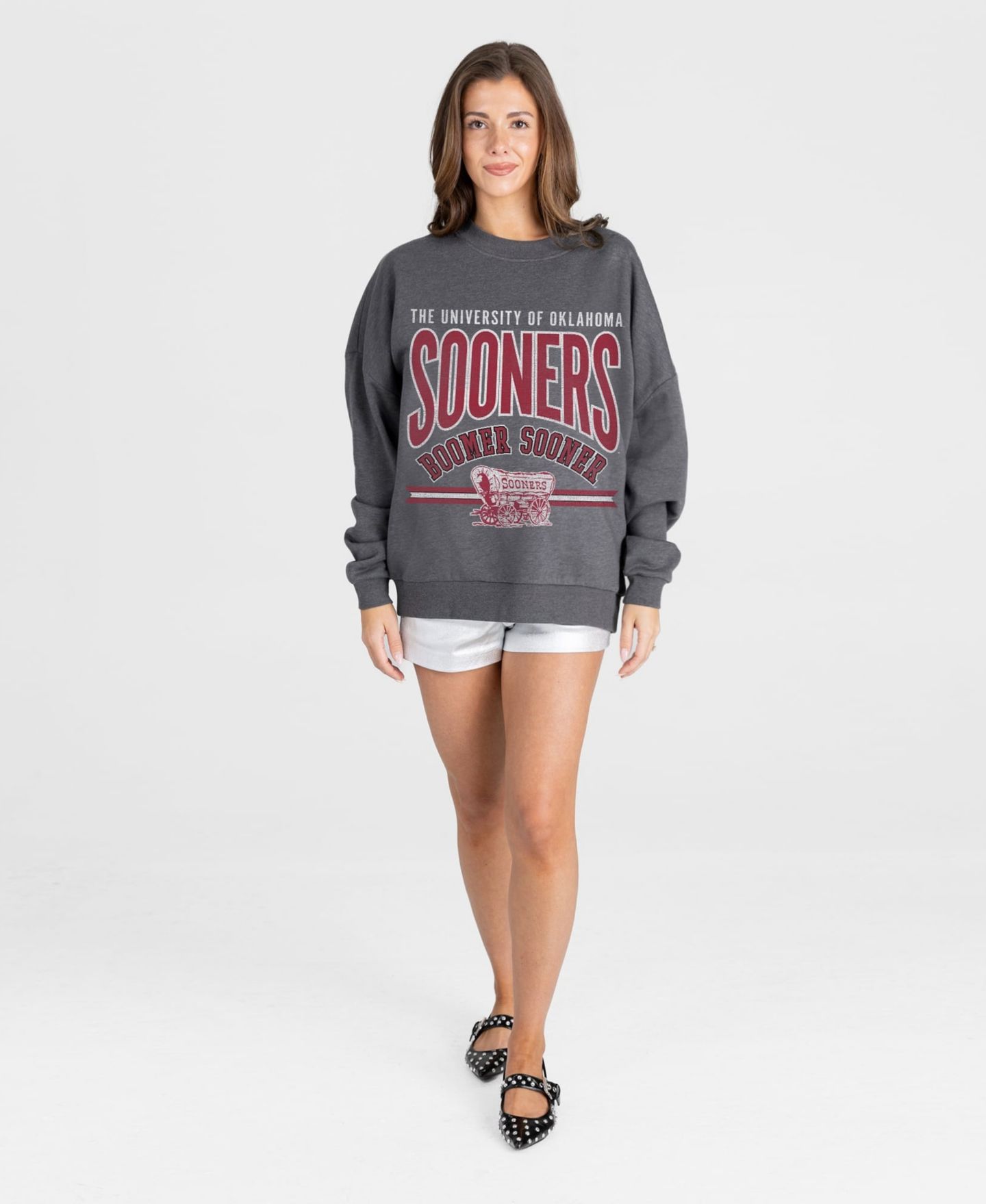 Женская толстовка Gameday Couture Charcoal Oklahoma Sooners Kickoff Classic Oversized Premium Drop Shoulder — фото 3
