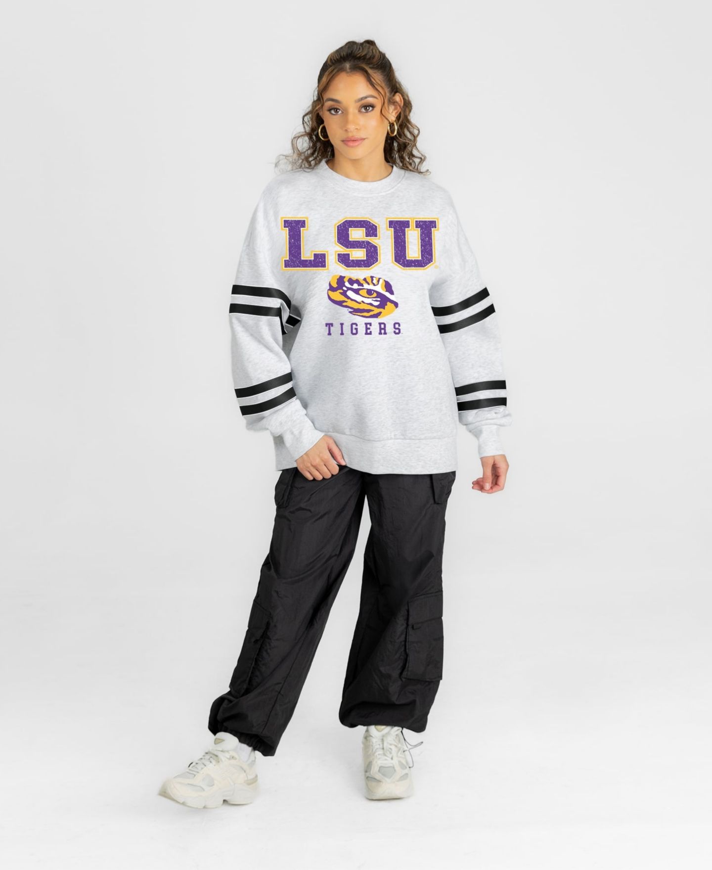 Женская толстовка Gameday Couture Ash LSU Tigers Stadium Stripes Oversized Fleece — фото 3