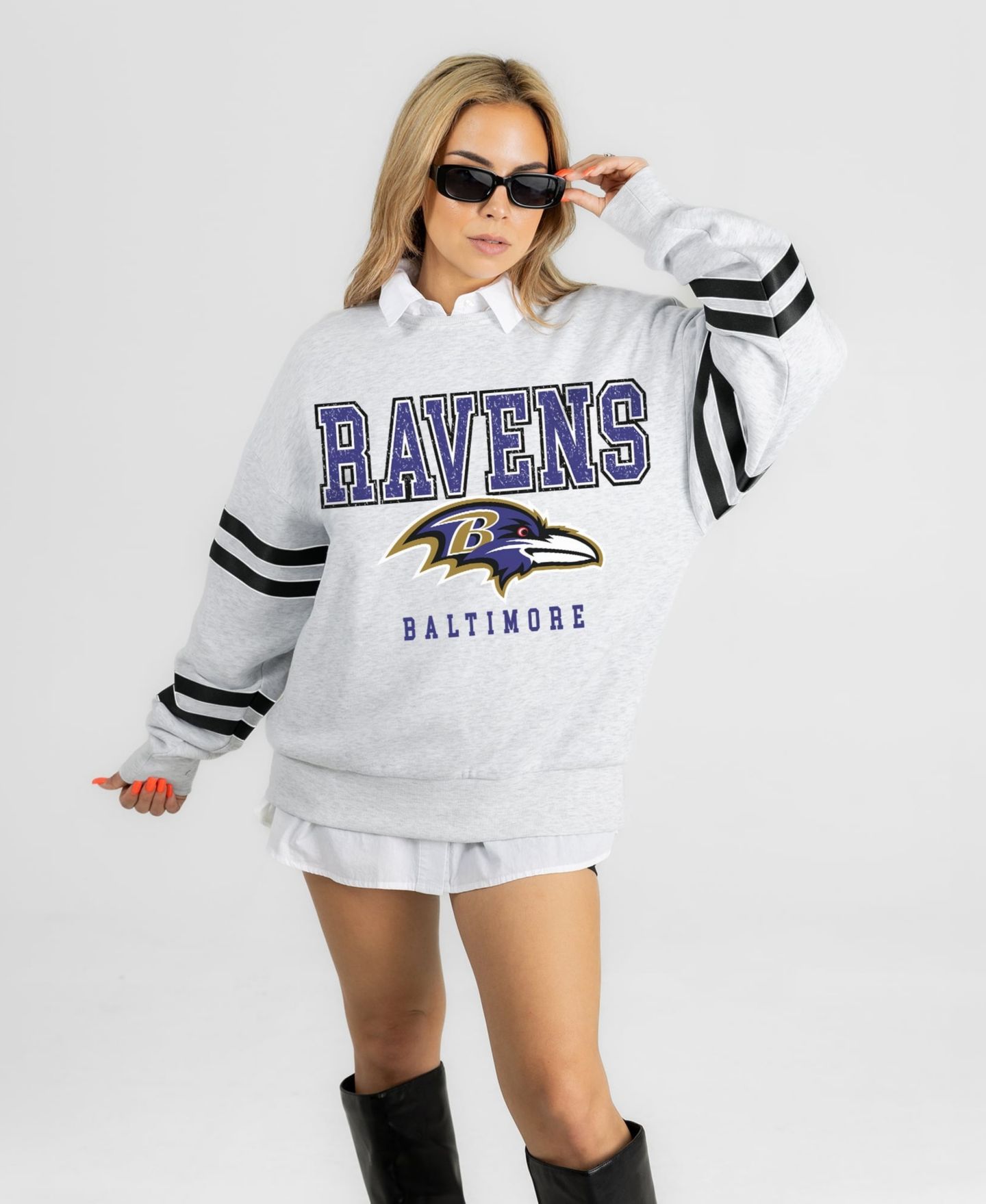 Женская толстовка Gameday Couture Ash Baltimore Ravens Stadium Stripes Oversized Fleece — фото 4