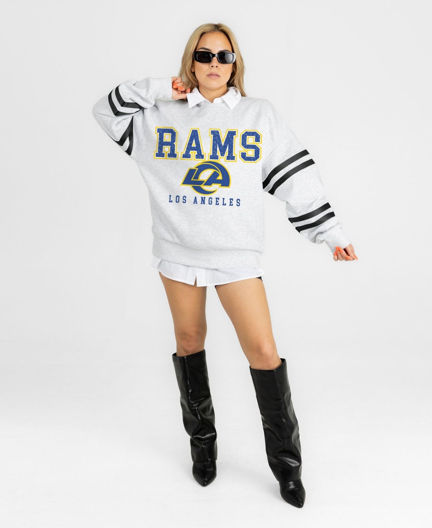 Женская толстовка Gameday Couture Ash Los Angeles Rams Stadium Stripes Oversized Fleece — фото 3