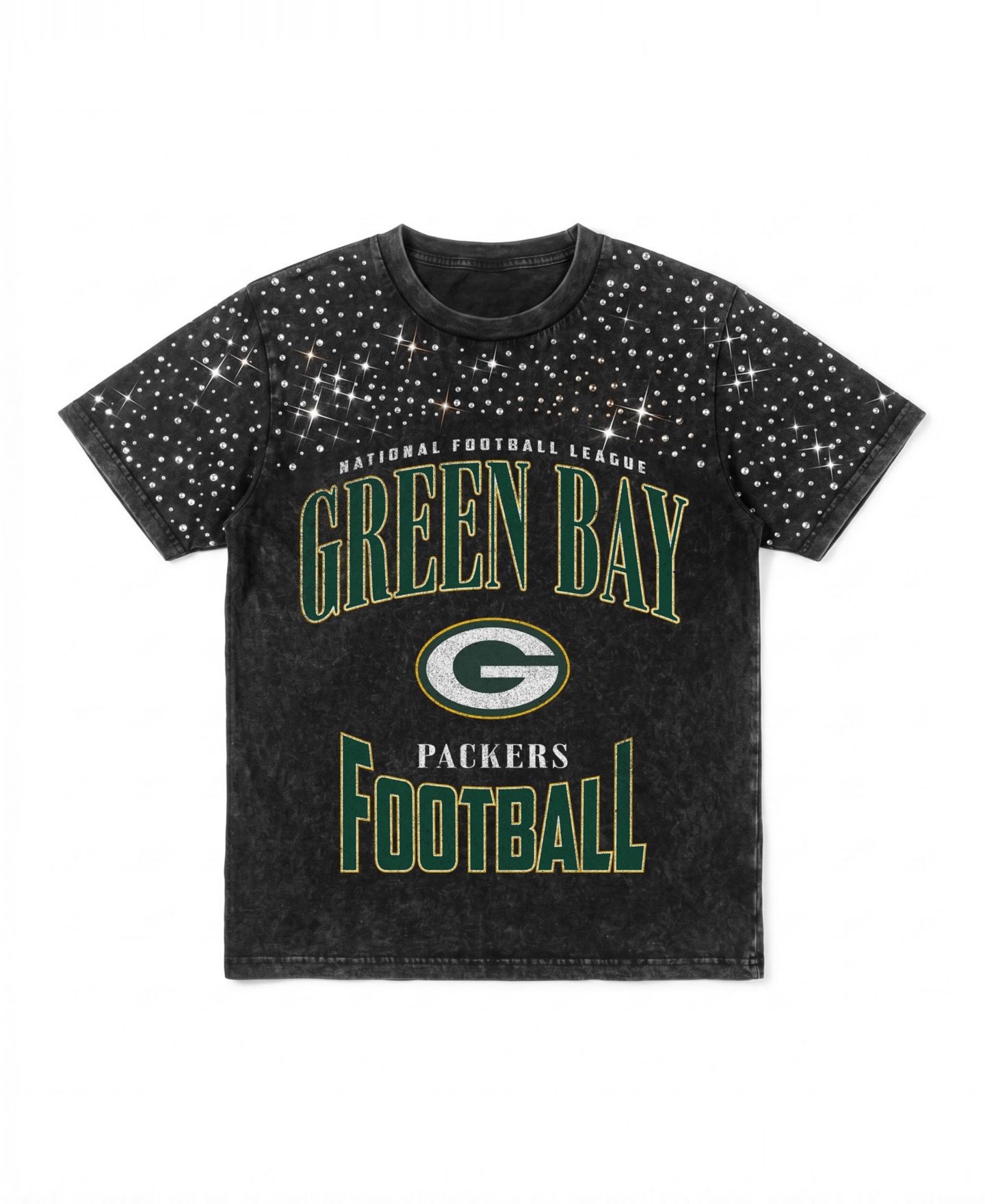Женская футболка Gameday Couture Black Green Bay Packers In the Zone Washed Micro Rhinestone — фото 6
