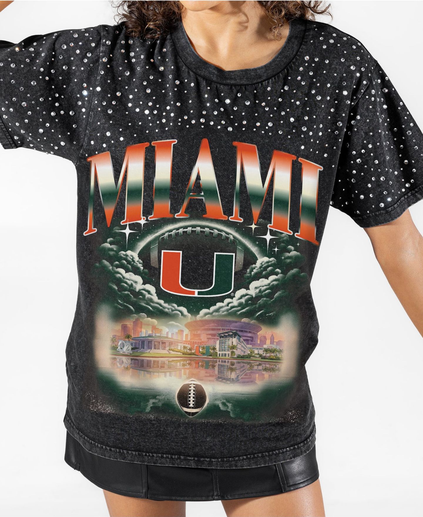 Женская футболка Gameday Couture Black Miami Hurricanes Dream Big Washed Micro Rhinestone — фото 3
