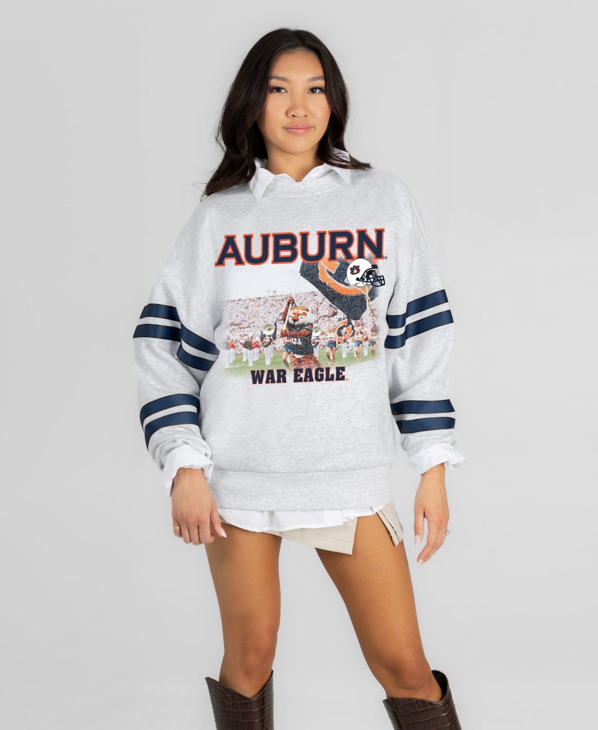 Gameday Couture Women's Ash Auburn Tigers Off the Grid Oversized Fleece Sweatshirt - Ash, Navy
