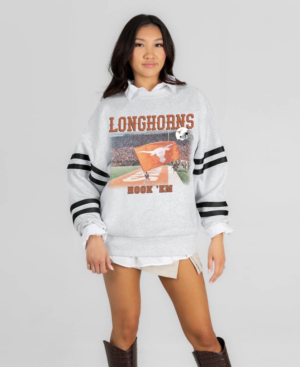 Gameday Couture Women's Ash Texas Longhorns Off the Grid Oversized Fleece Sweatshirt - Ash, Black