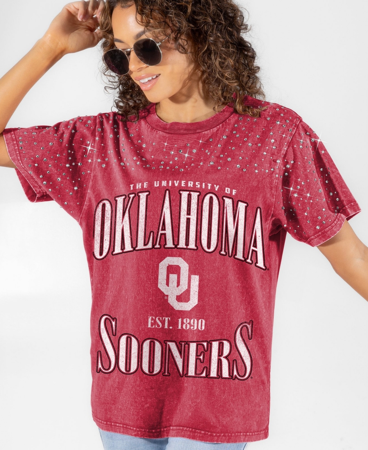 Gameday Couture Women's Crimson Oklahoma Sooners Sparkle Score Washed Micro Rhinestone T-Shirt - Crimson
