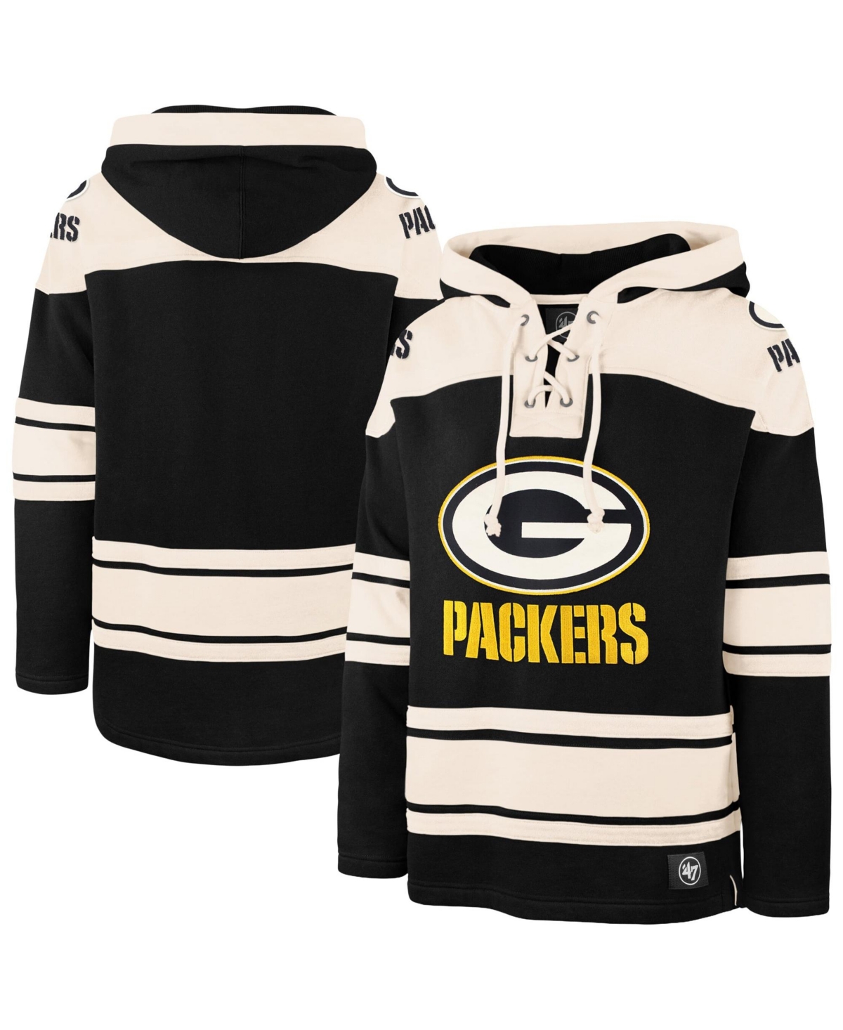 '47 Brand Men's Black Green Bay Packers Superior Lacer Hoodie - Black