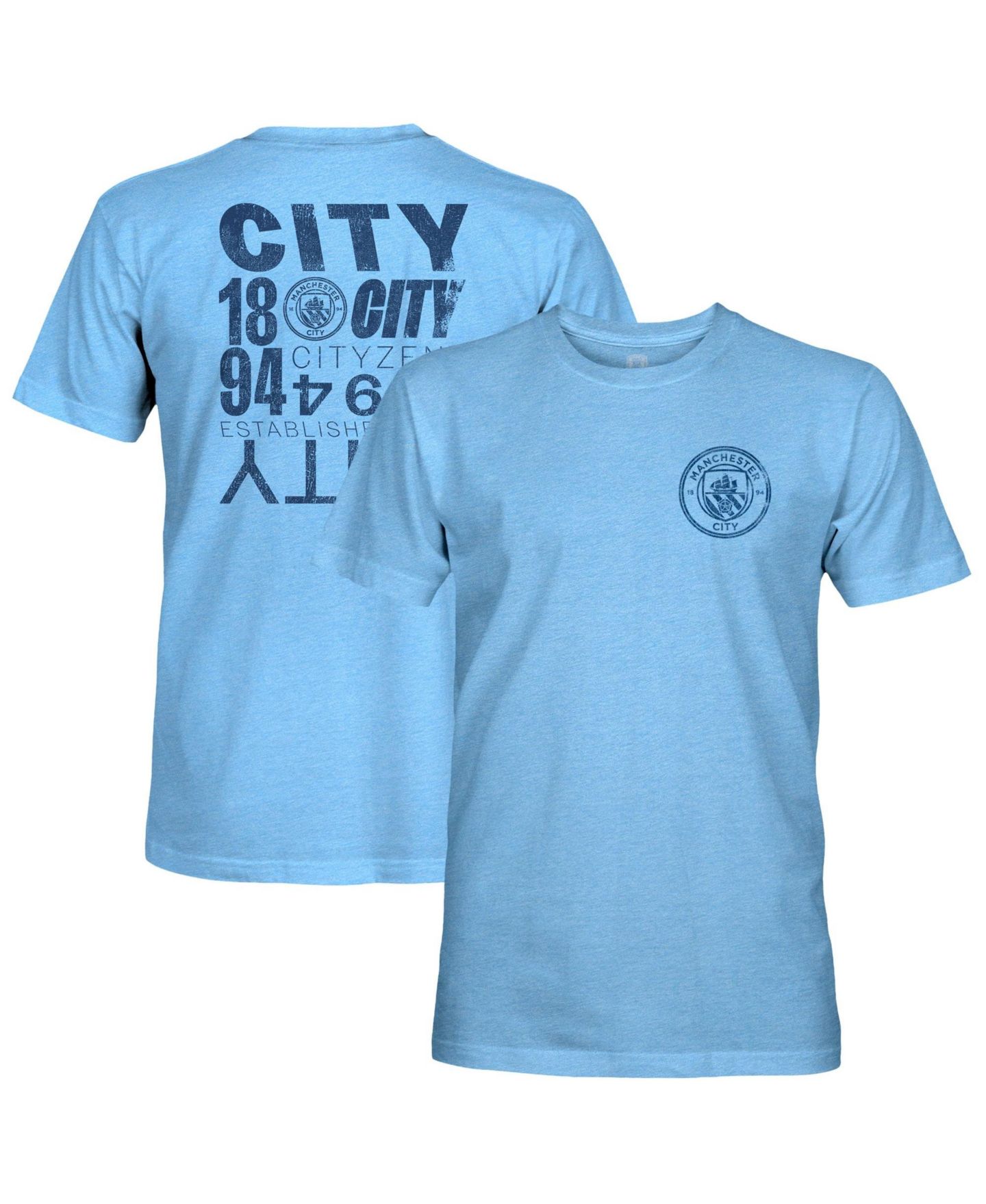 Мужская футболка 1863FC Sky Blue Manchester City Front Back Text Twisted Tri-Blend Slub — фото 1