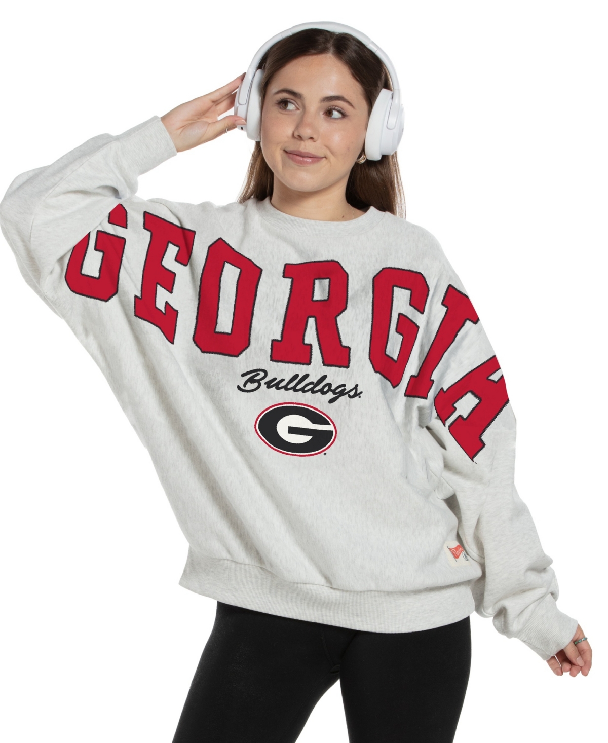 Pressbox Women's Heather Gray Georgia Bulldogs Flannigan Oversized Fleece Sweatshirt - Heather Gray