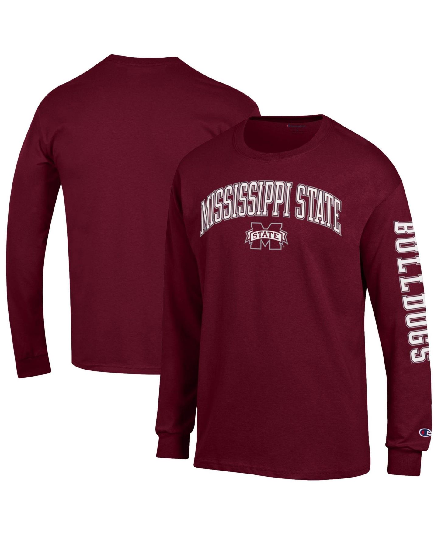 Мужская футболка Champion Maroon Mississippi State Bulldogs Arch Over Logo 2-Hit Long-Sleeve — фото 1