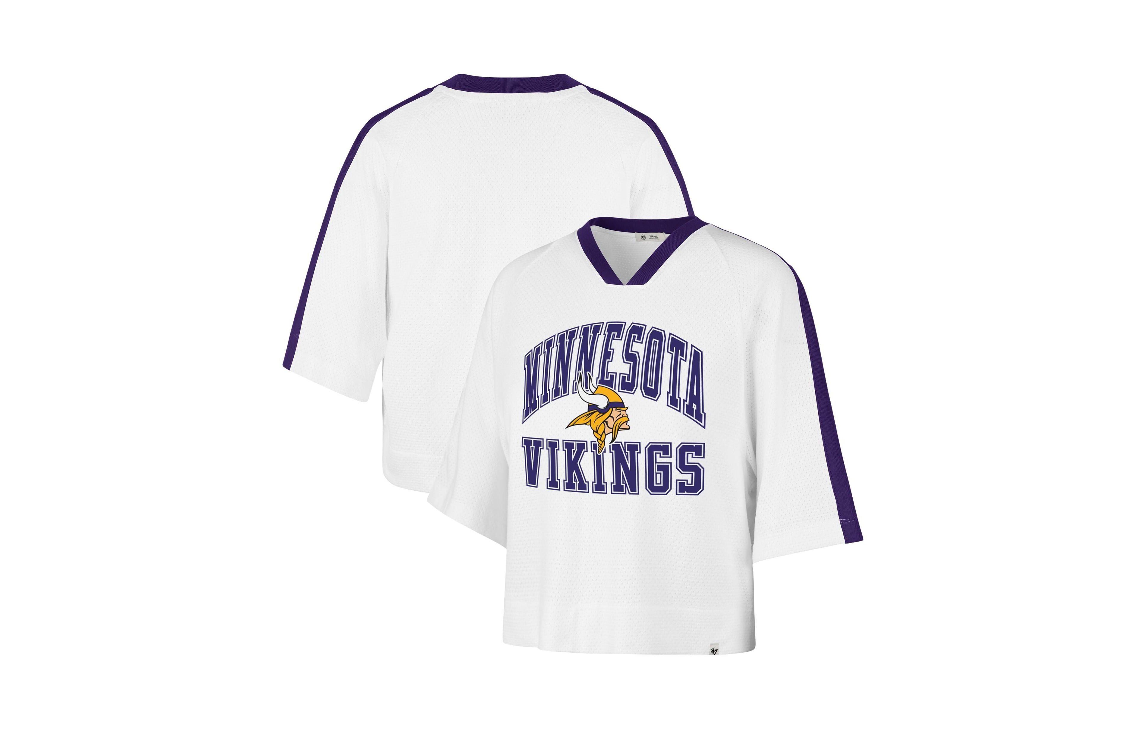'47 Brand Women's White Minnesota Vikings Big Overarch Drop Needle Raglan V-Neck T-Shirt