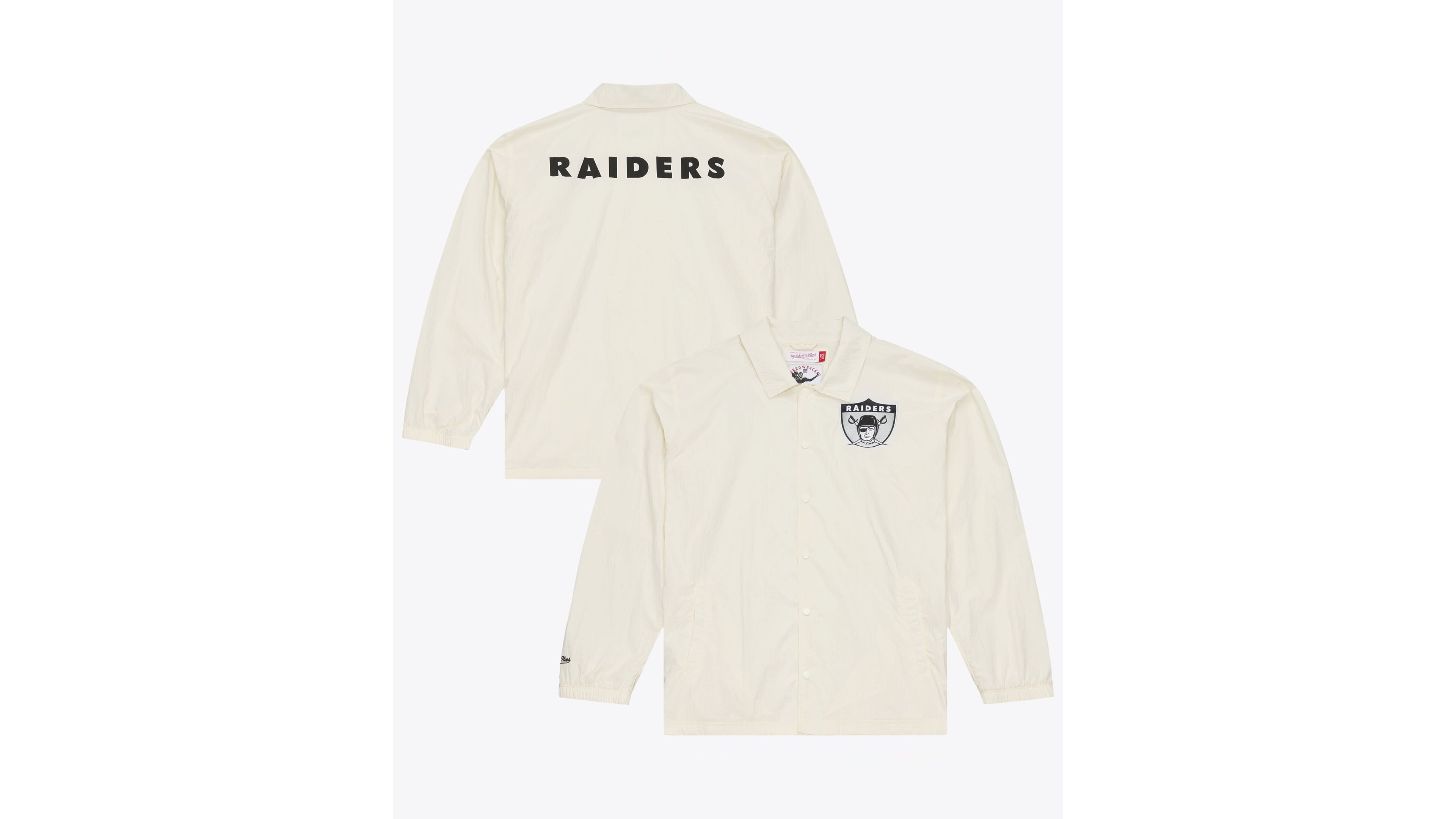 Mitchell & Ness Men's Cream Las Vegas Raiders Retro Roots Coaches Jacket