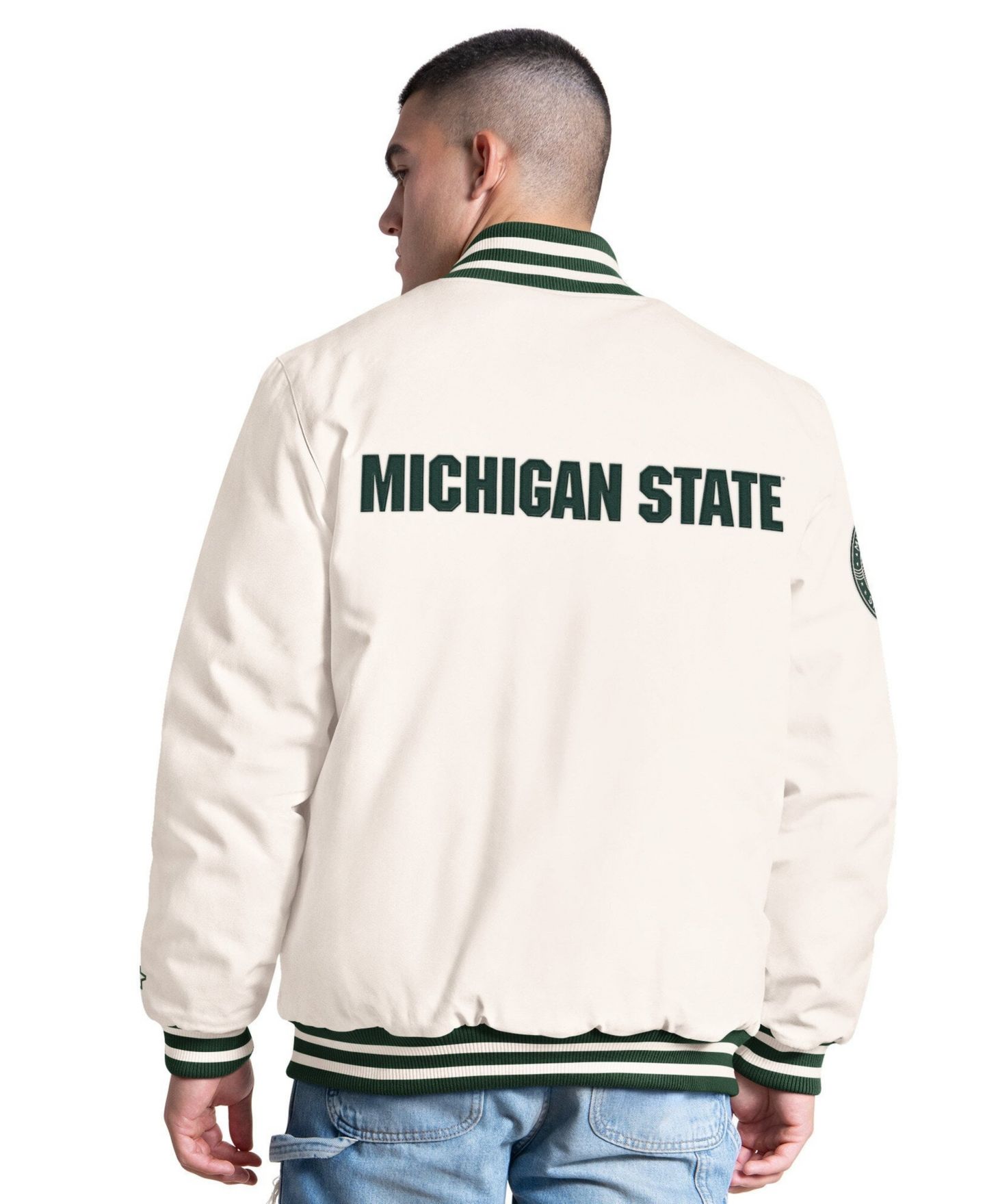 Мужская куртка Starter White Michigan State Spartans Spectator Varsity Full Snap — фото 2