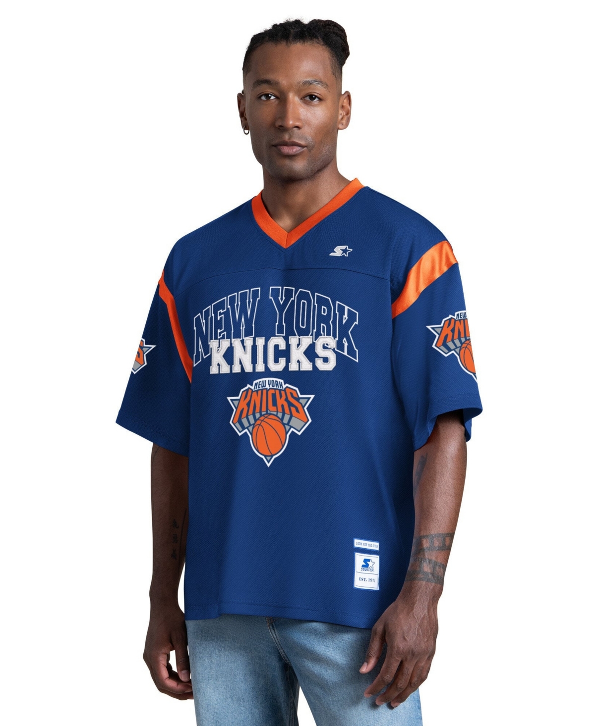 Starter Men's Blue New York Knicks Game Day V-Neck T-Shirt - Blue, Orange